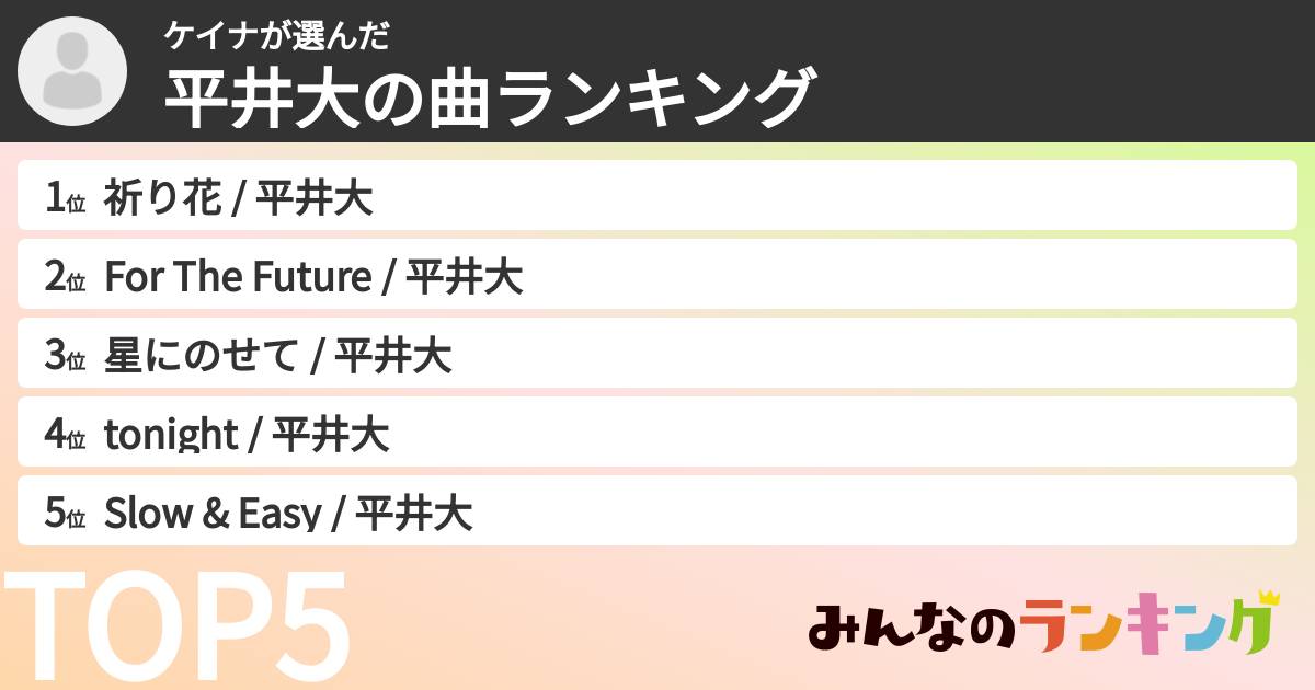 ケイナさんの「平井大の曲ランキング」