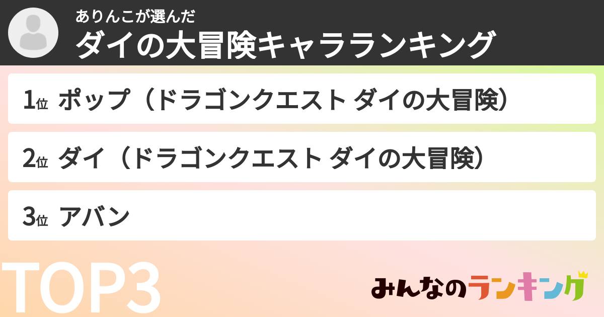 ありんこさんの「ダイの大冒険キャラランキング」