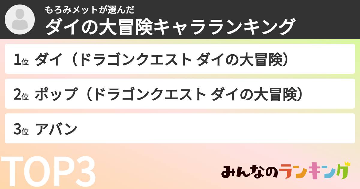 もろみメットさんの「ダイの大冒険キャラランキング」