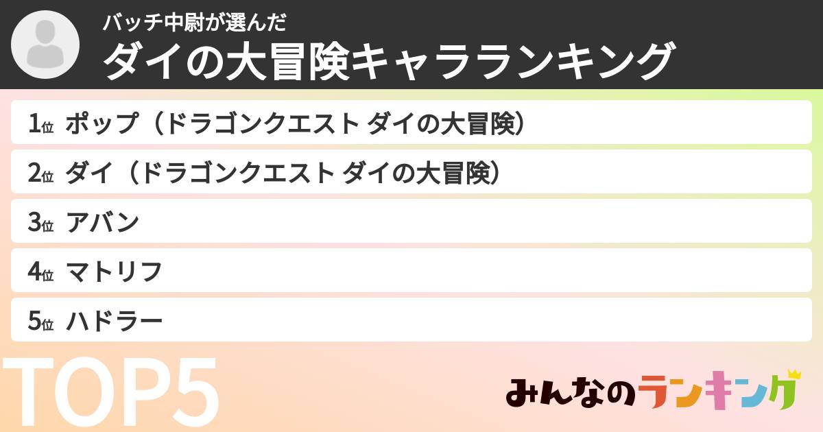 バッチ中尉さんの「ダイの大冒険キャラランキング」