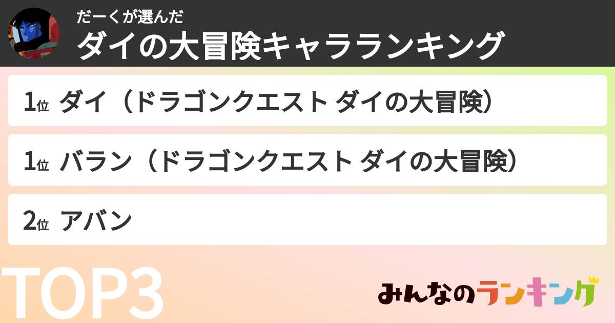 だーくさんの「ダイの大冒険キャラランキング」