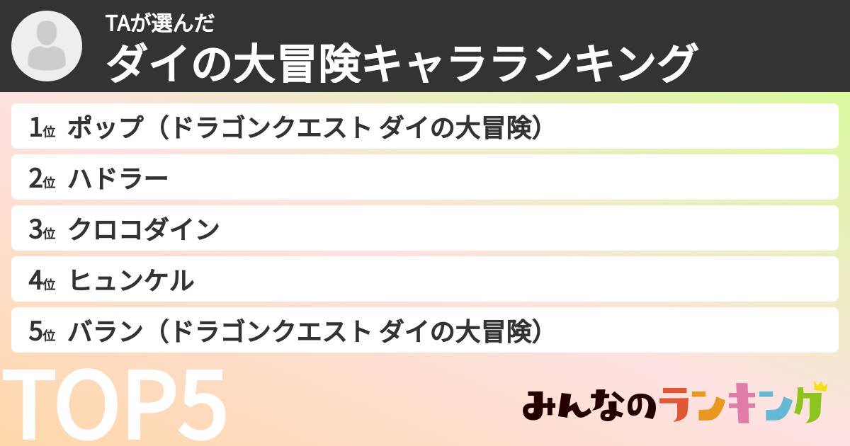 TAさんの「ダイの大冒険キャラランキング」