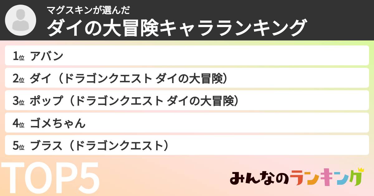 マグスキンさんの「ダイの大冒険キャラランキング」