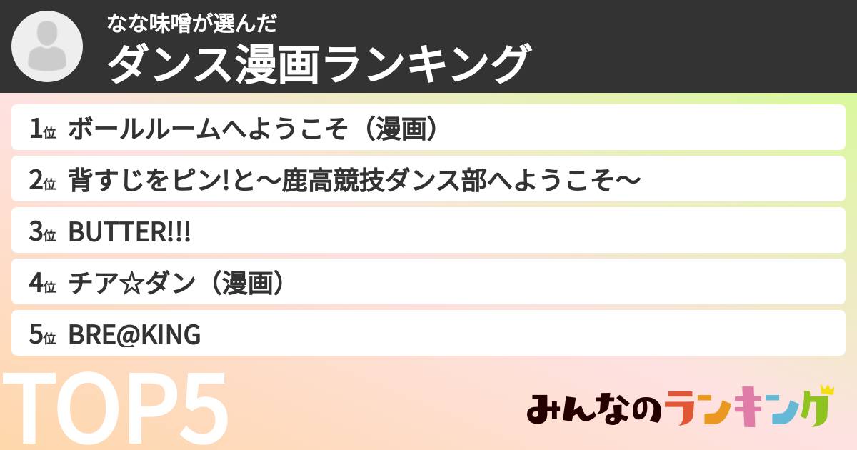 なな味噌さんの「ダンス漫画ランキング」