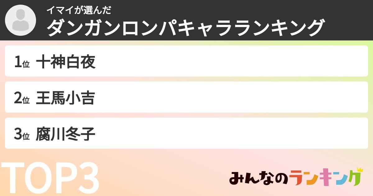 イマイさんの「ダンガンロンパキャラランキング」
