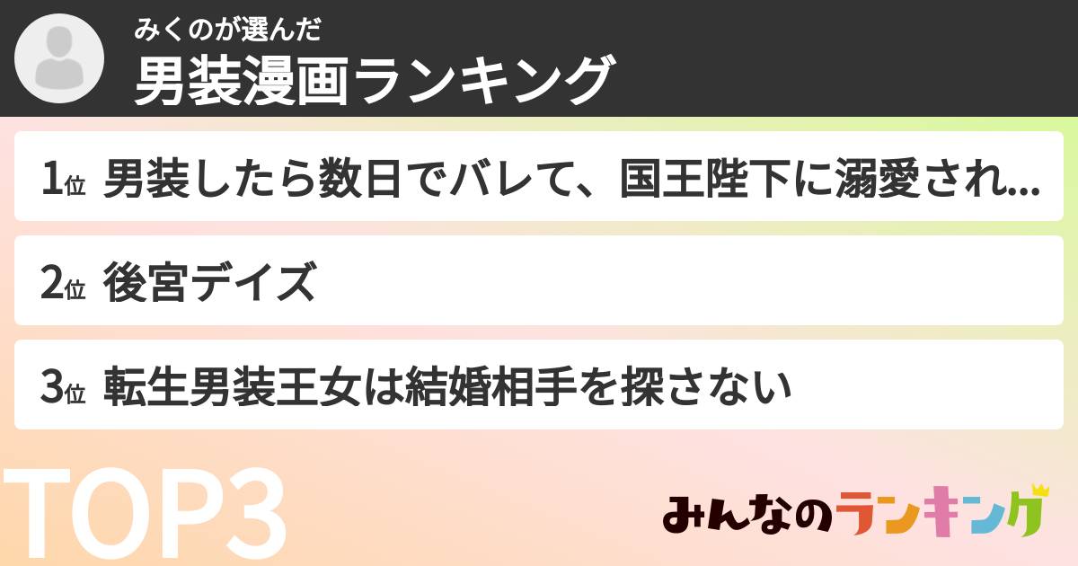 みくのさんの「男装漫画ランキング」