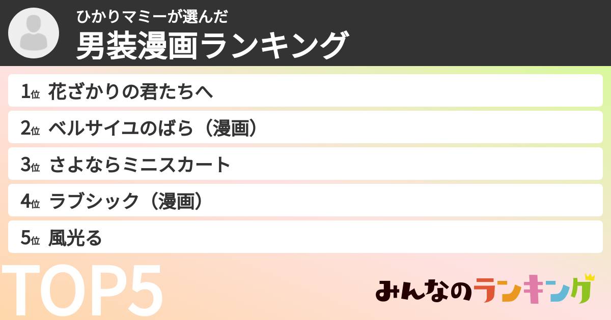 ひかりマミーさんの「男装漫画ランキング」