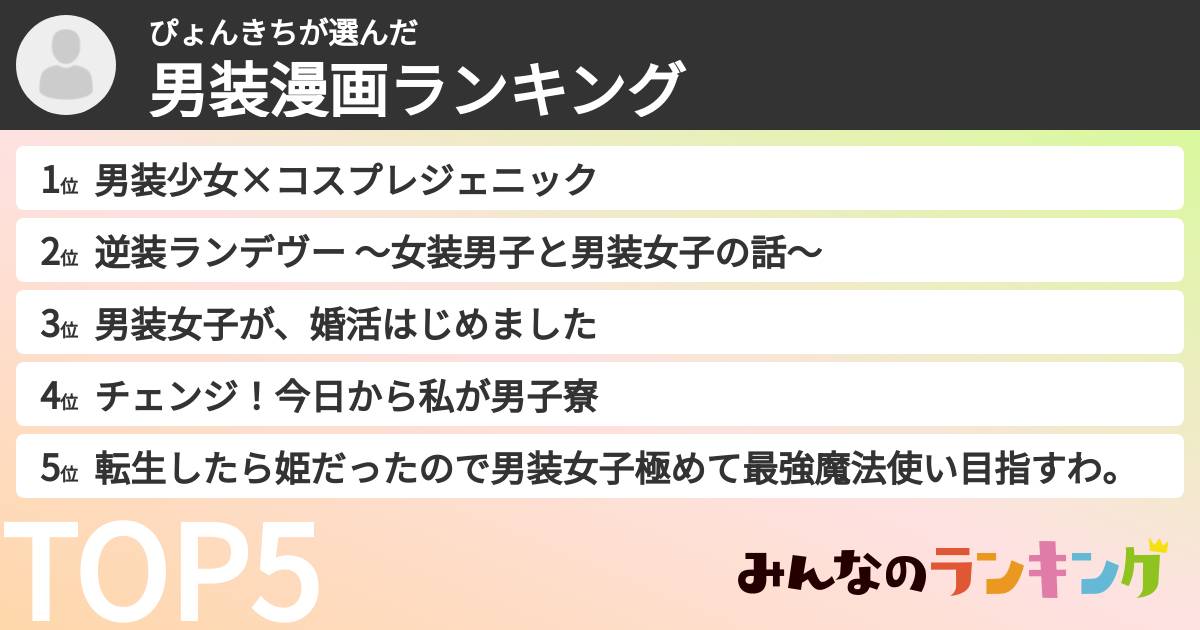 ぴょんきちさんの「男装漫画ランキング」