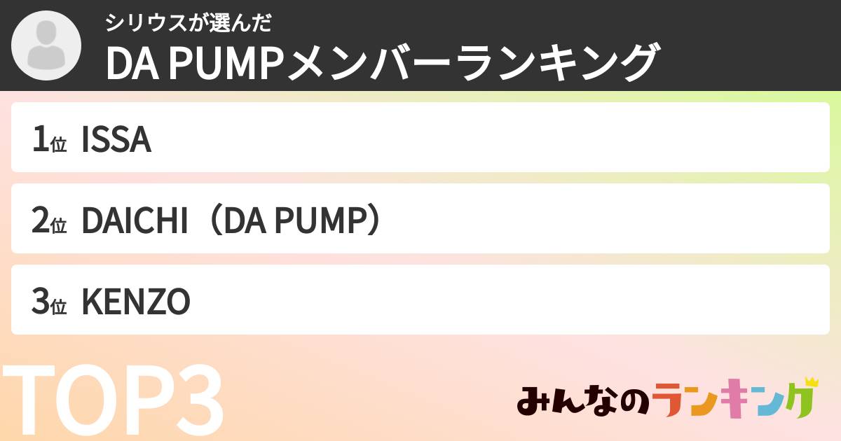 シリウスさんの「DA PUMPメンバーランキング」