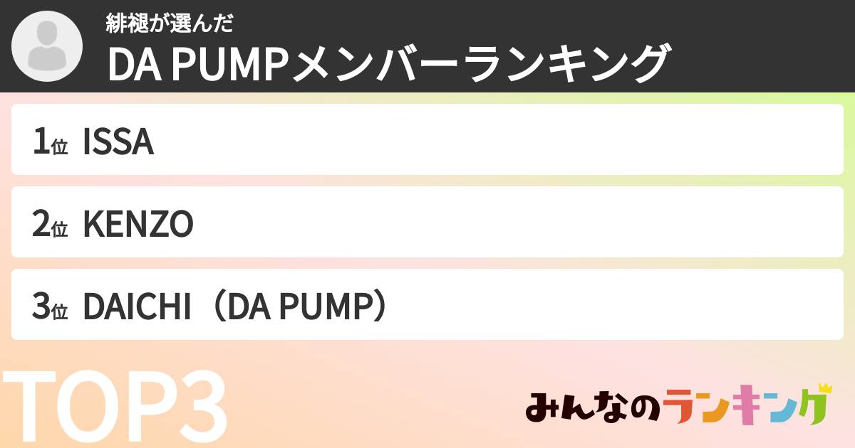 緋褪さんの「DA PUMPメンバーランキング」