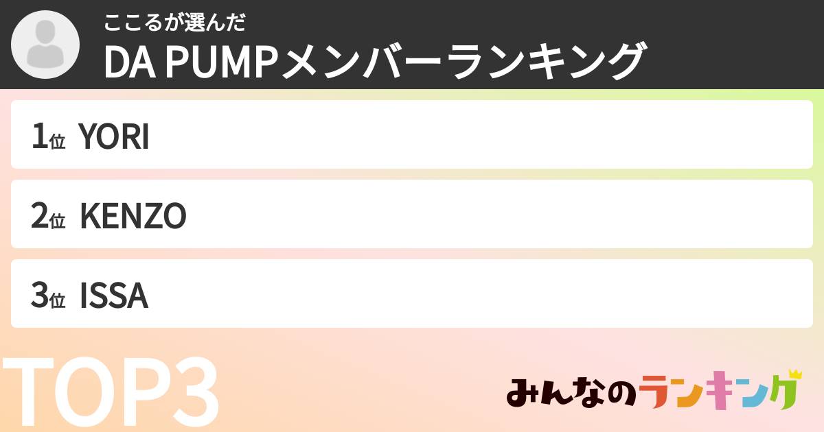 ここるさんの「DA PUMPメンバーランキング」