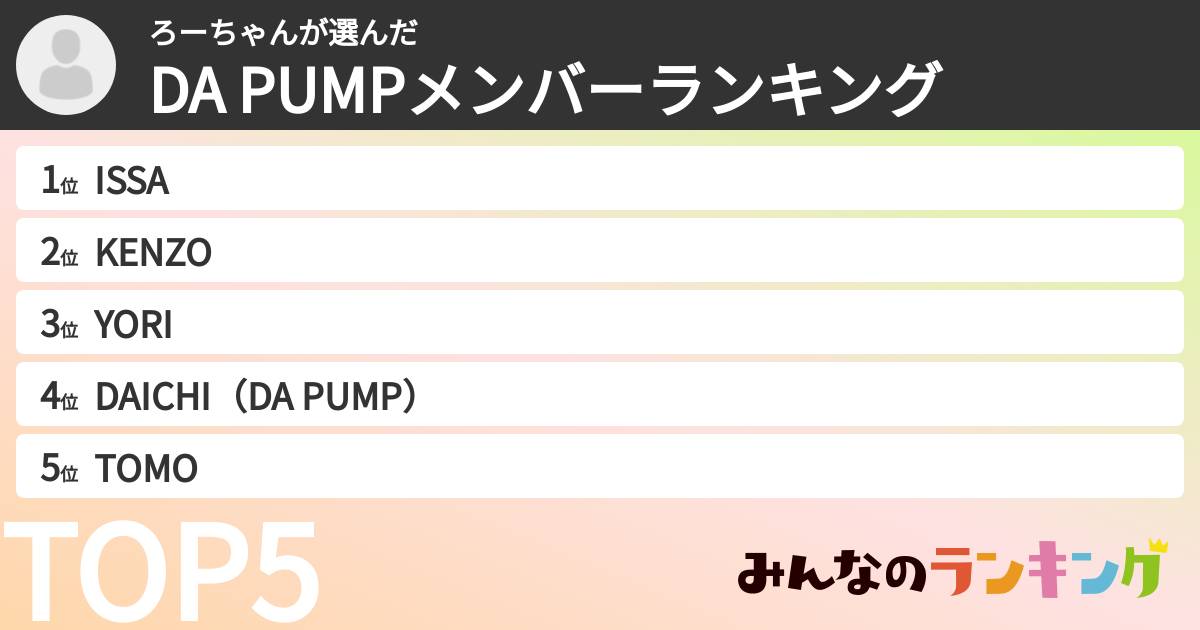 ろーちゃんさんの「DA PUMPメンバーランキング」