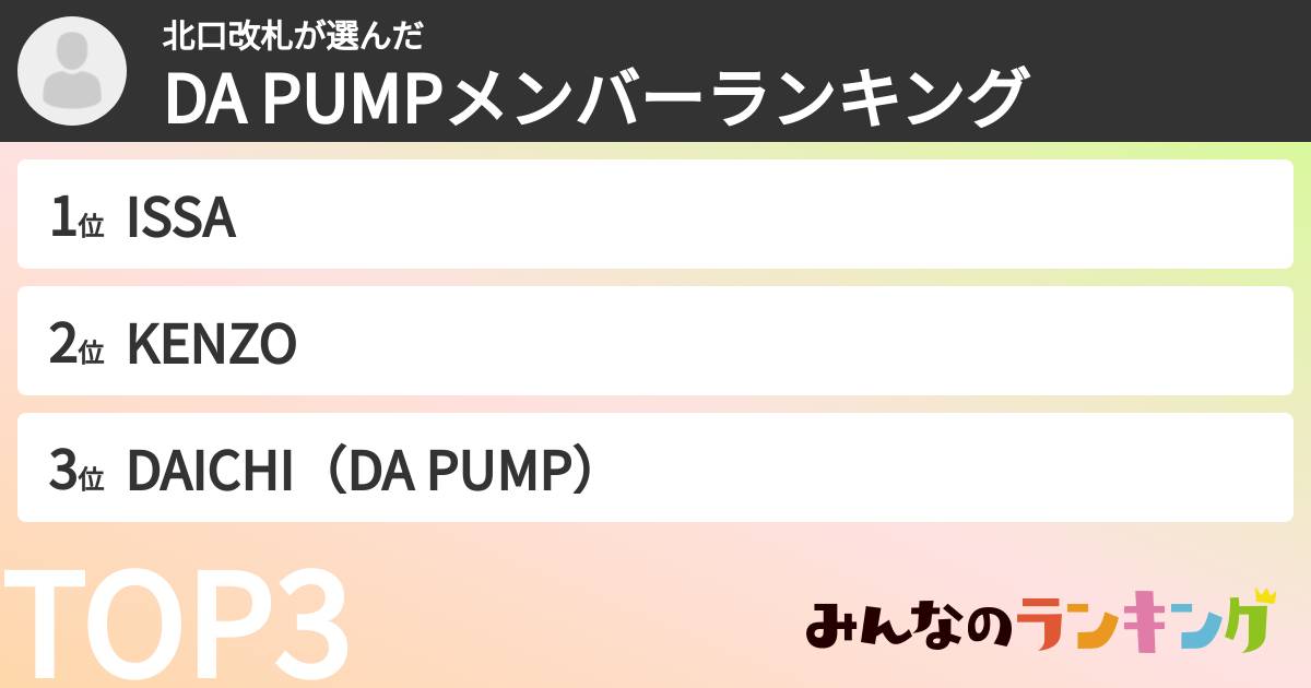 北口改札さんの「DA PUMPメンバーランキング」