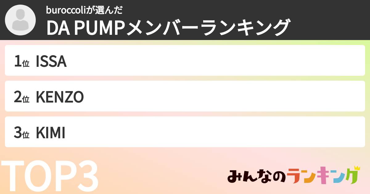 buroccoliさんの「DA PUMPメンバーランキング」