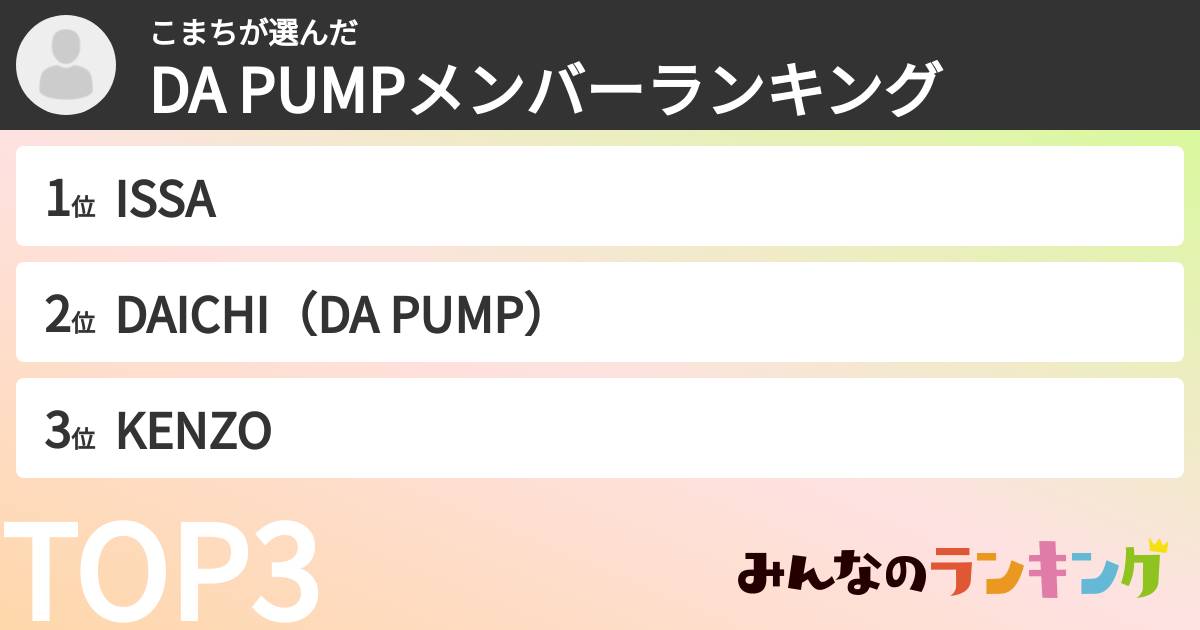 こまちさんの「DA PUMPメンバーランキング」