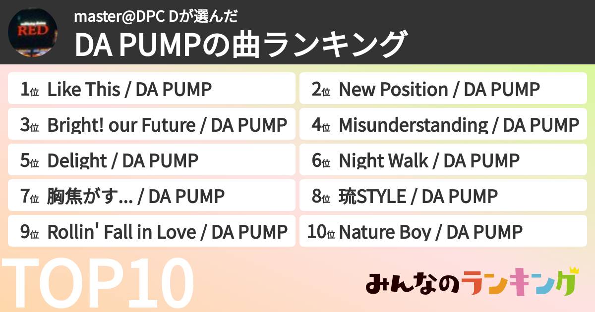 master@DPC Dさんの「DA PUMPの曲ランキング」