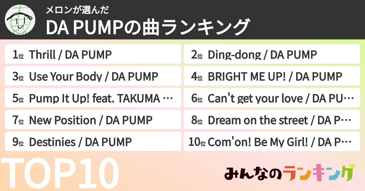 メロンさんの「DA PUMPの曲ランキング」