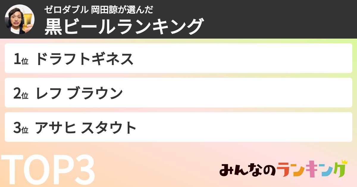 ゼロダブル 岡田諒さんの「黒ビールランキング」