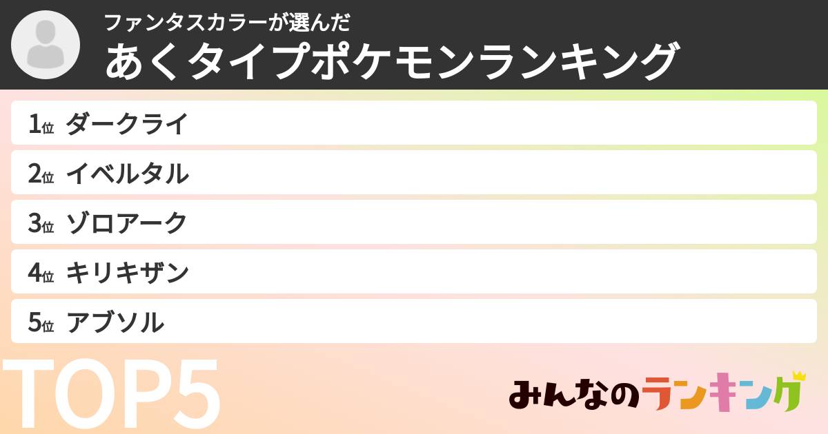 ファンタスカラーさんの「あくタイプポケモンランキング」