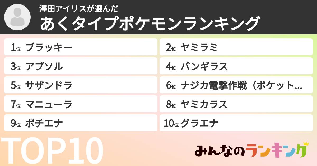 澤田アイリスさんの「あくタイプポケモンランキング」