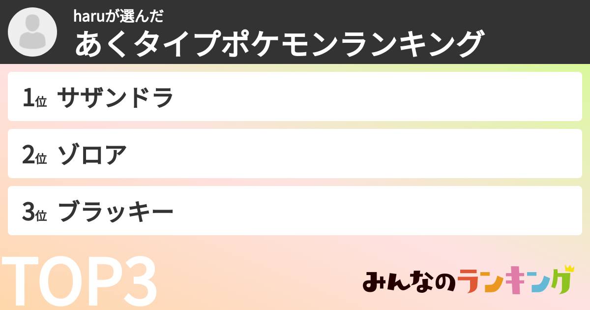 haruさんの「あくタイプポケモンランキング」