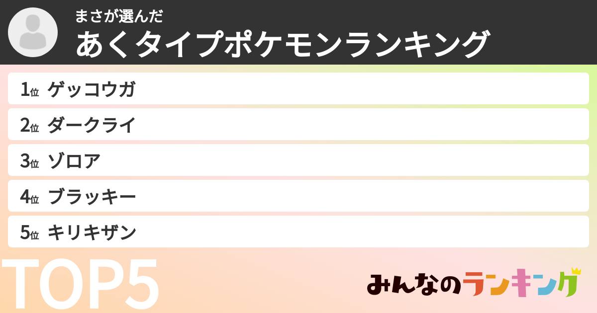 まささんの「あくタイプポケモンランキング」