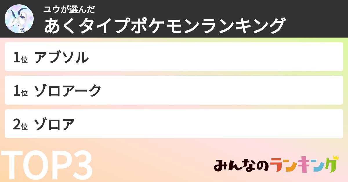ユウさんの「あくタイプポケモンランキング」