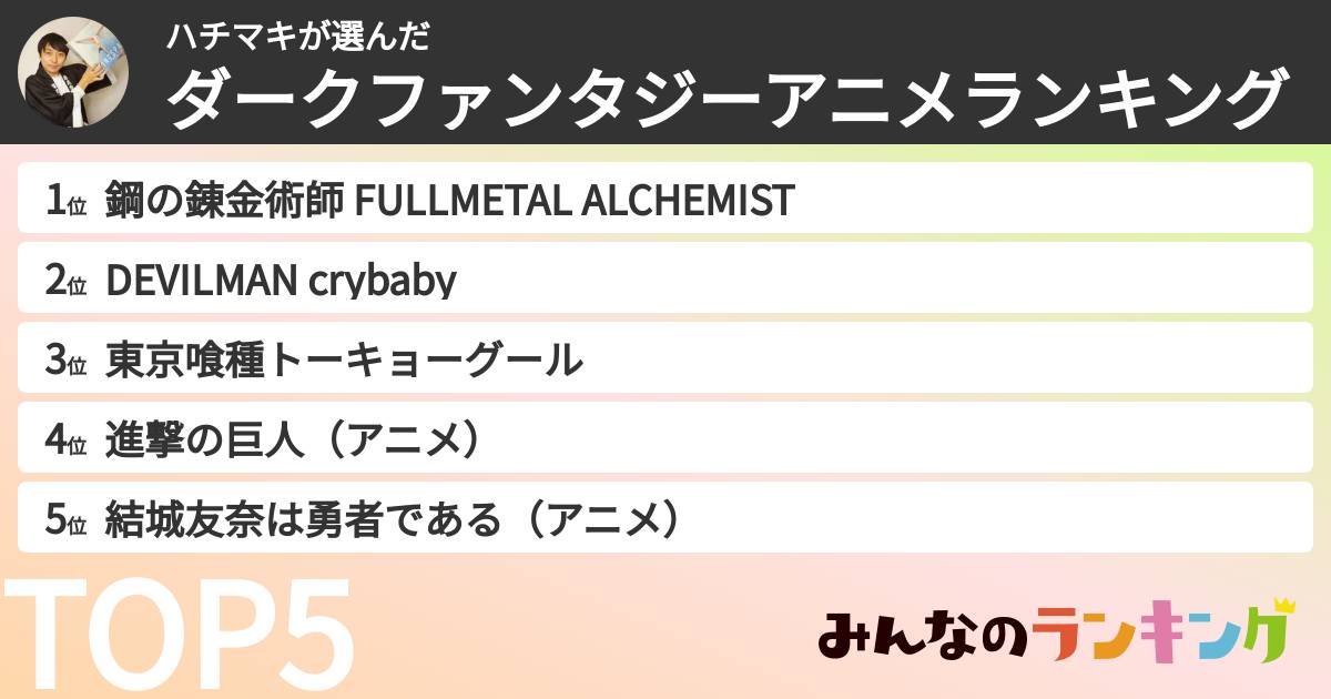 ハチマキさんの「ダークファンタジーアニメランキング」