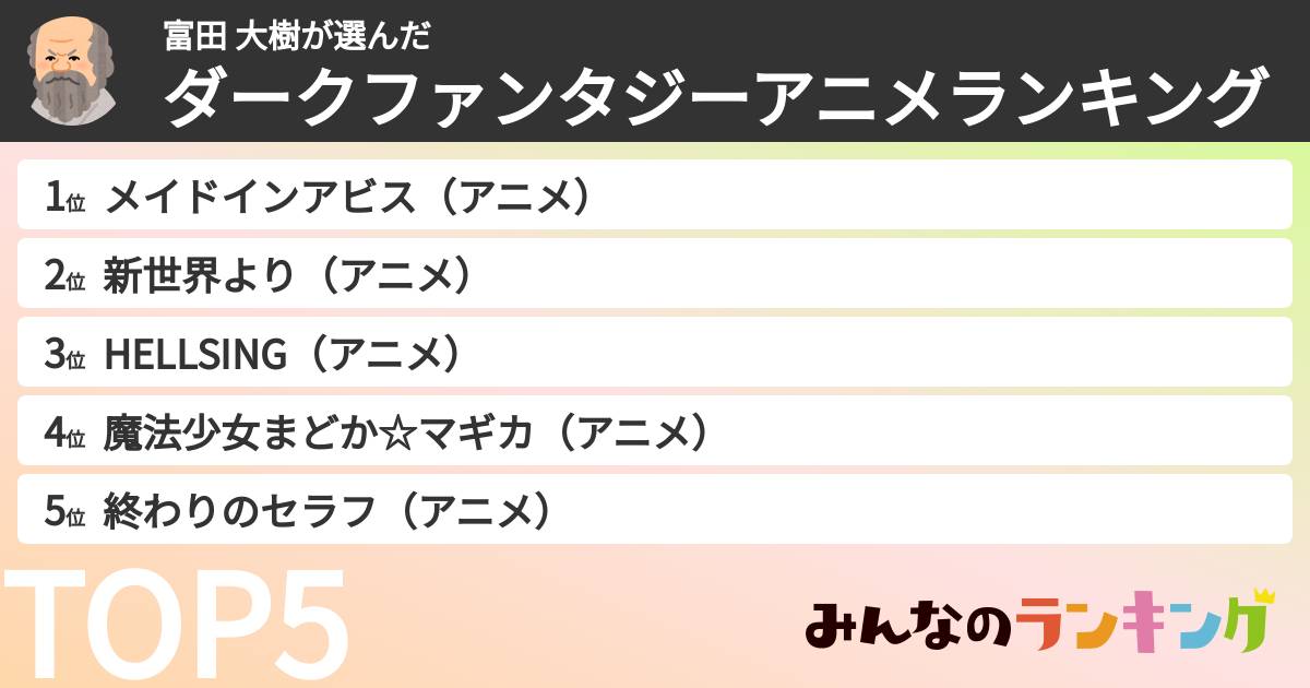 富田 大樹さんの「ダークファンタジーアニメランキング」
