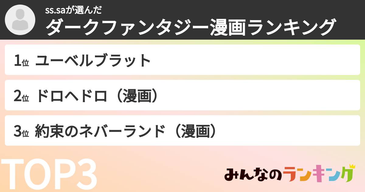 ss.saさんの「ダークファンタジー漫画ランキング」