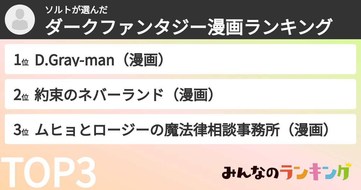 ソルトさんの「ダークファンタジー漫画ランキング」