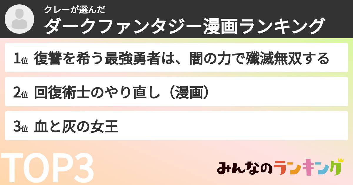 クレーさんの「ダークファンタジー漫画ランキング」