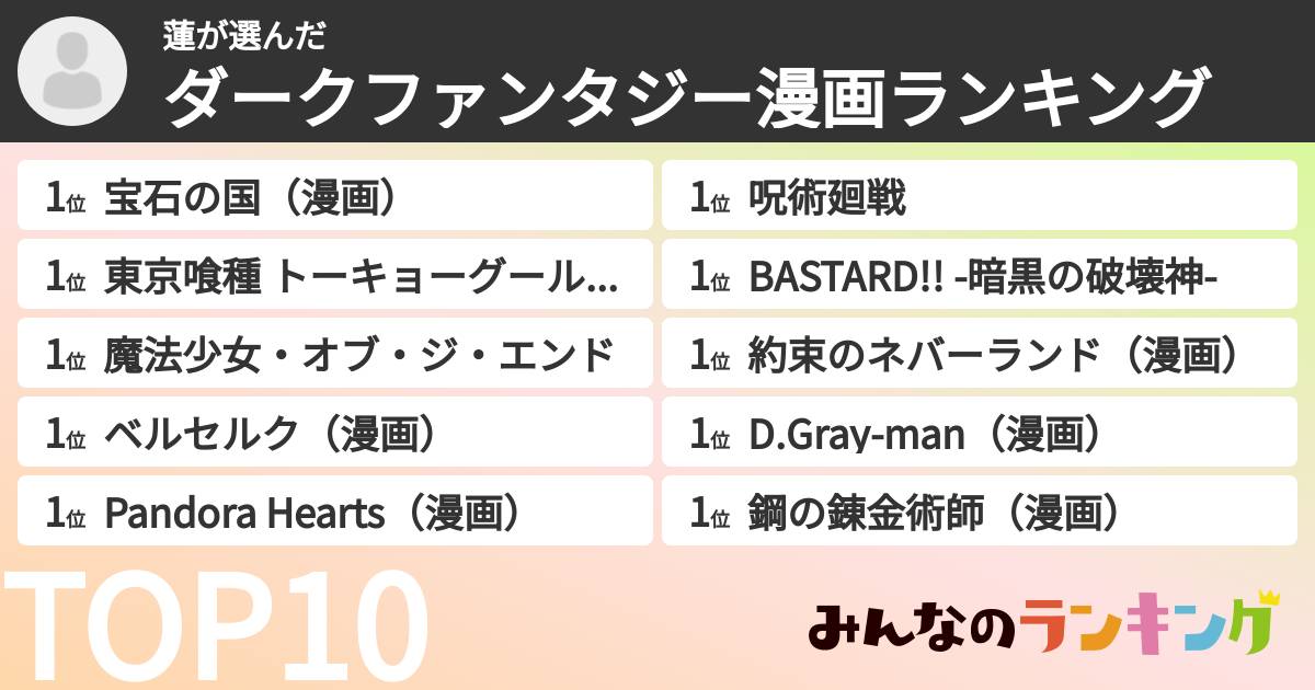 蓮さんの「ダークファンタジー漫画ランキング」