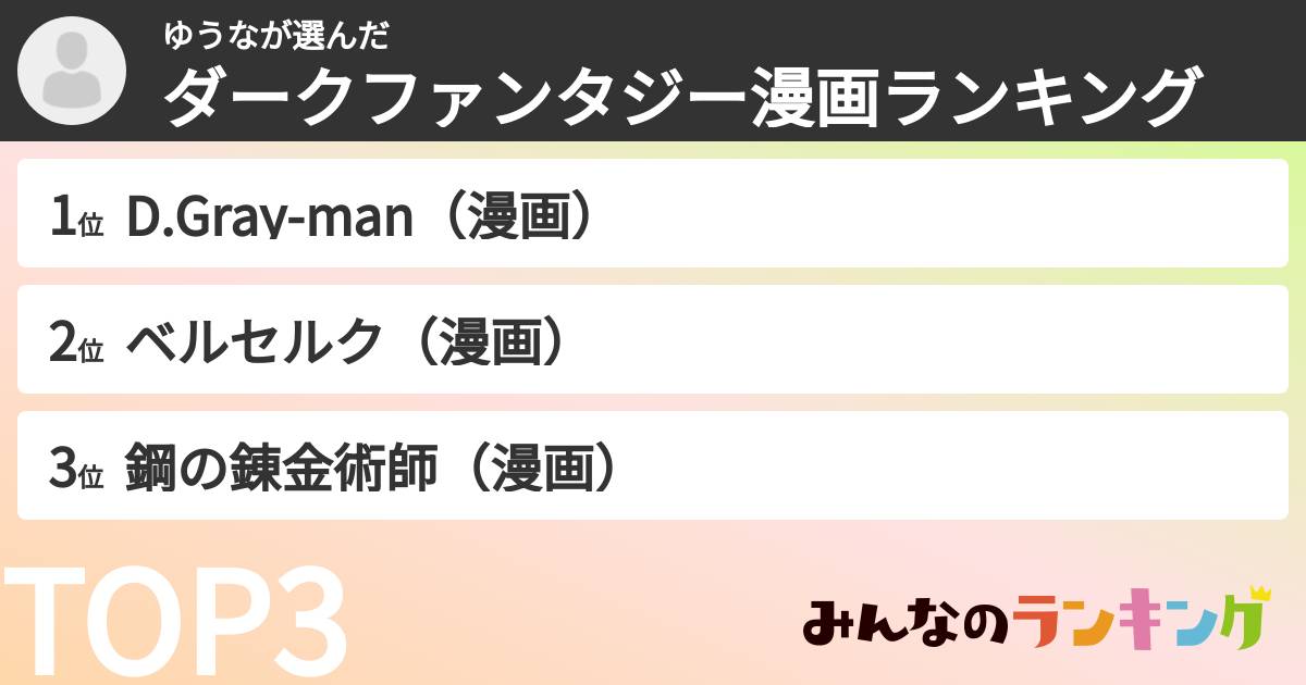 ゆうなさんの「ダークファンタジー漫画ランキング」