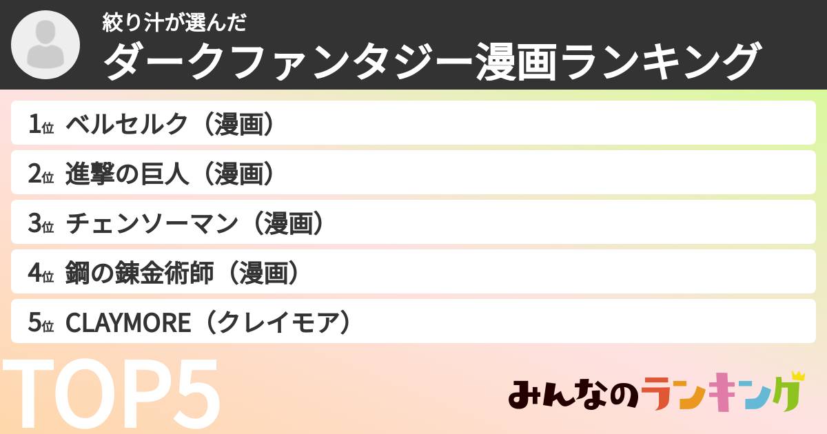 絞り汁さんの「ダークファンタジー漫画ランキング」