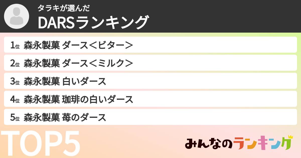 タラキさんの「DARSランキング」