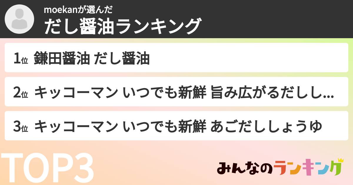 moekanさんの「だし醤油ランキング」