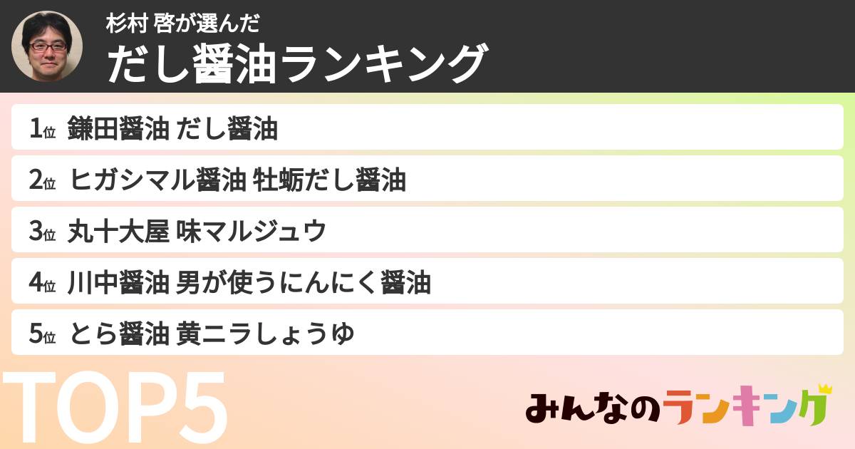 杉村 啓さんの「だし醤油ランキング」