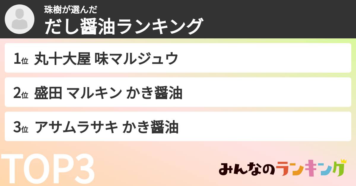 珠樹さんの「だし醤油ランキング」