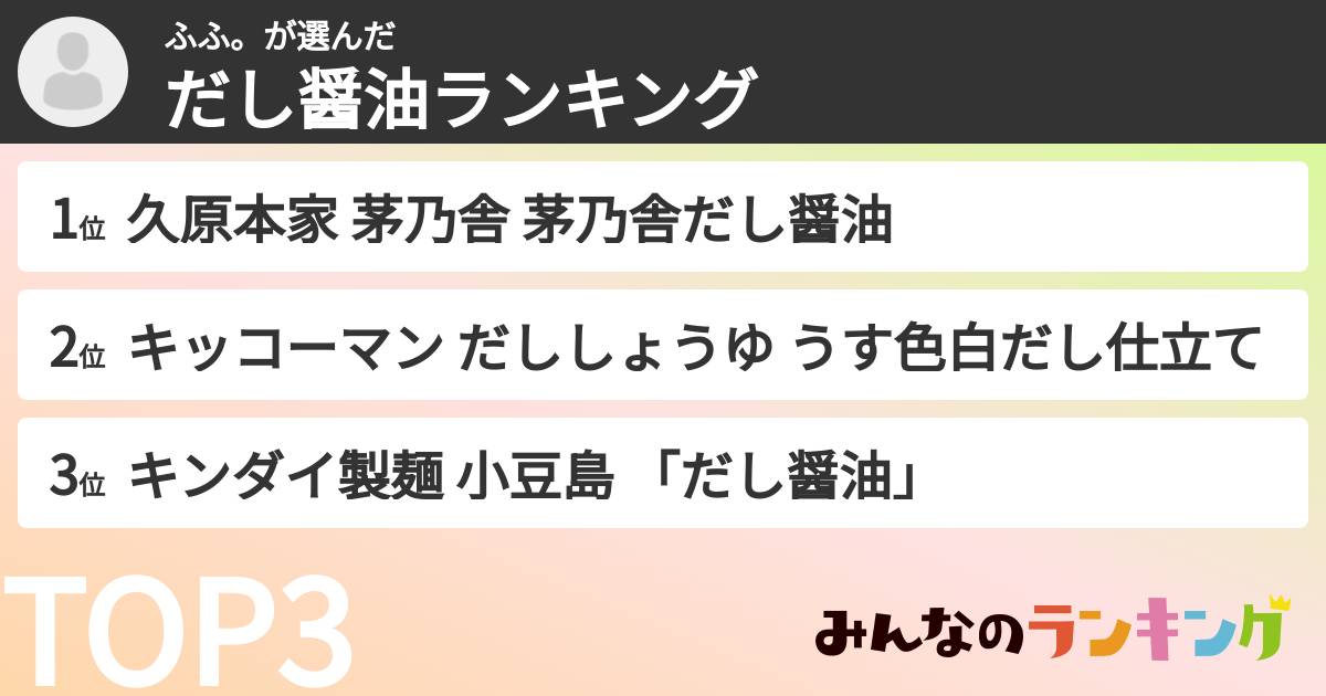 ふふ。さんの「だし醤油ランキング」
