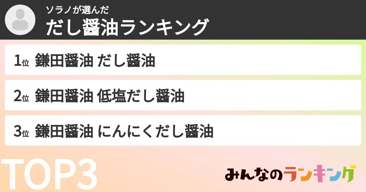 ソラノさんの「だし醤油ランキング」