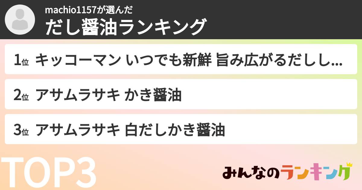 machio1157さんの「だし醤油ランキング」