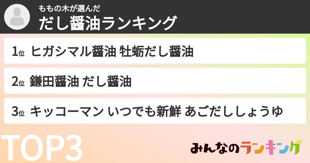 ももの木さんの「だし醤油ランキング」