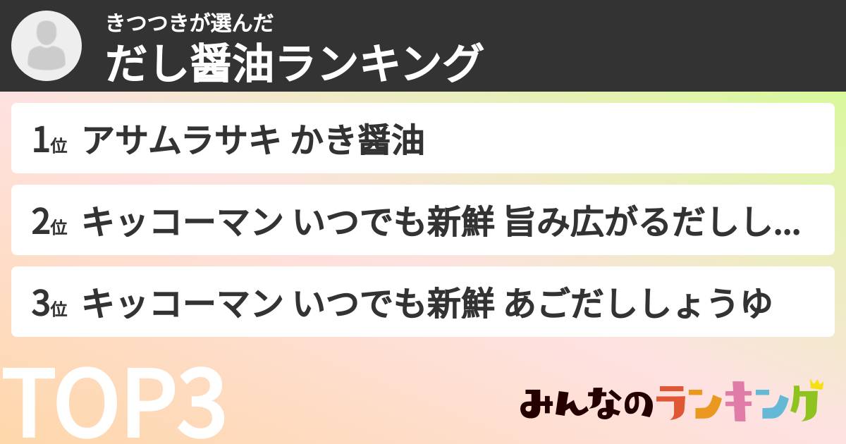 きつつきさんの「だし醤油ランキング」