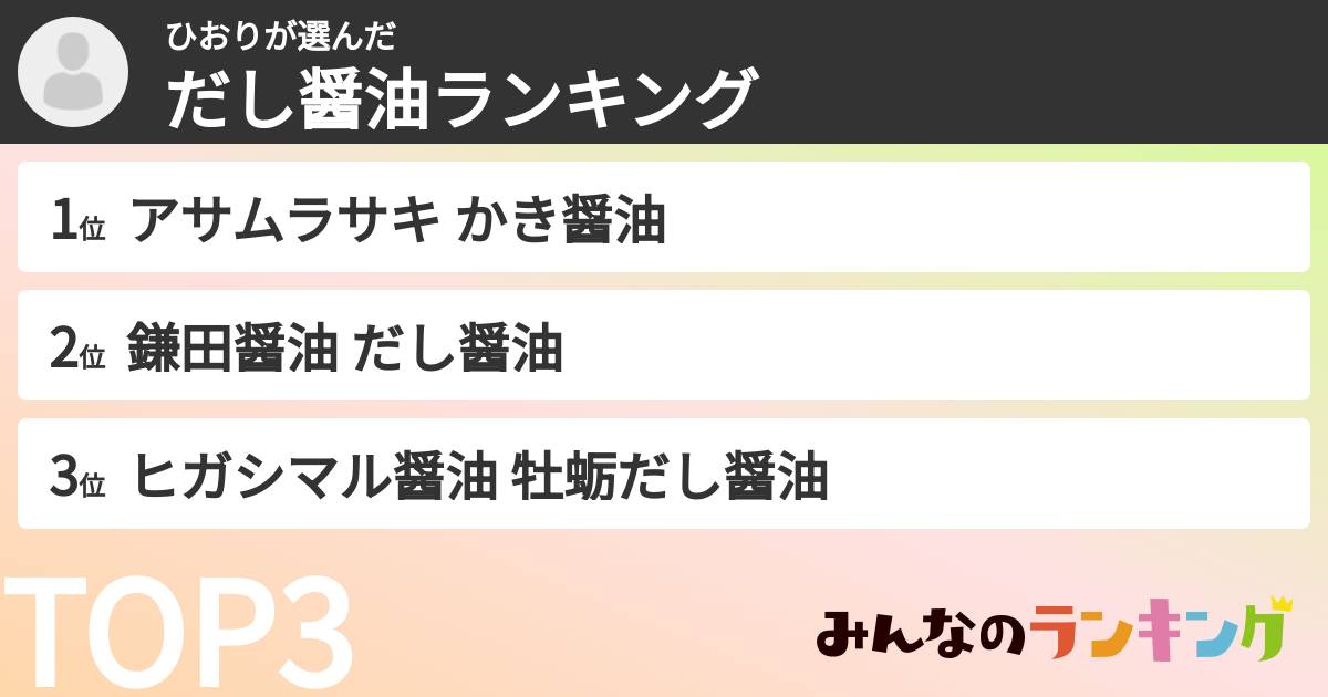 ひおりさんの「だし醤油ランキング」