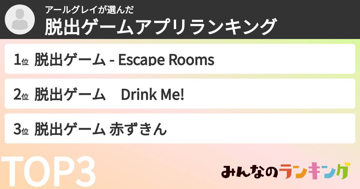 アールグレイさんの「脱出ゲームアプリランキング」