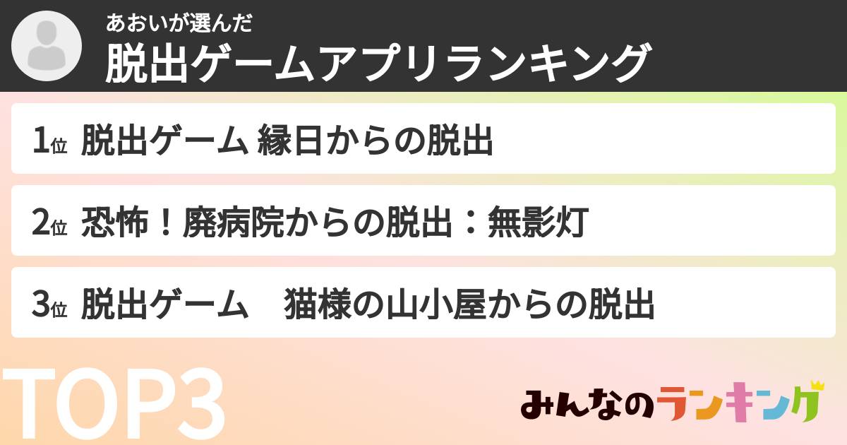 あおいさんの「脱出ゲームアプリランキング」