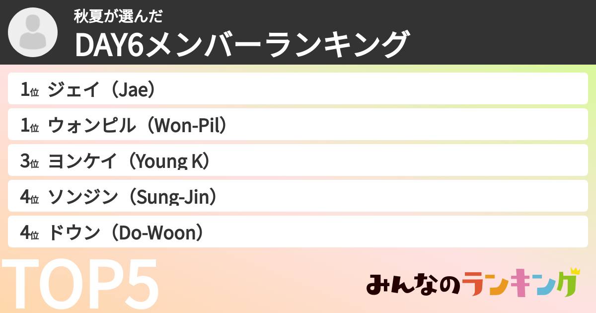 秋夏さんの「DAY6メンバーランキング」
