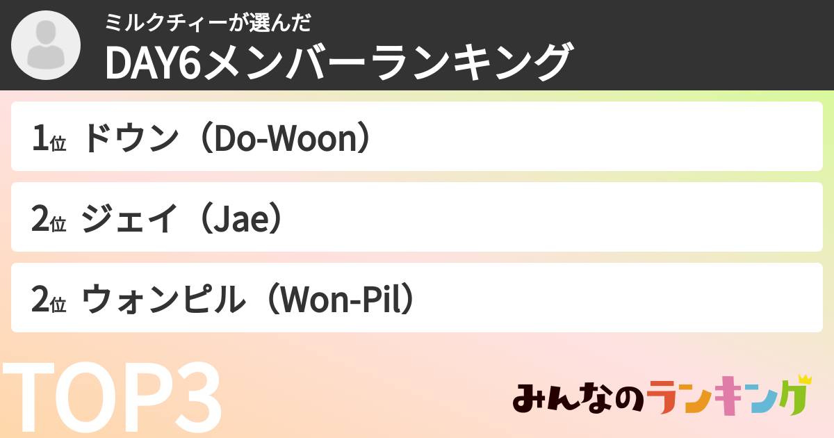 ミルクチィーさんの「DAY6メンバーランキング」