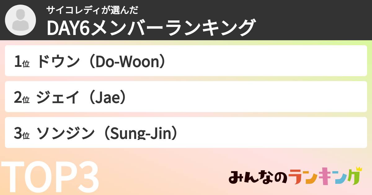 サイコレディさんの「DAY6メンバーランキング」